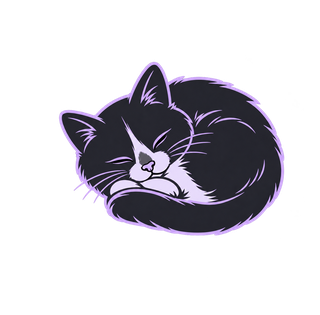 Moxie, a sleepy black-and-white cat mascot